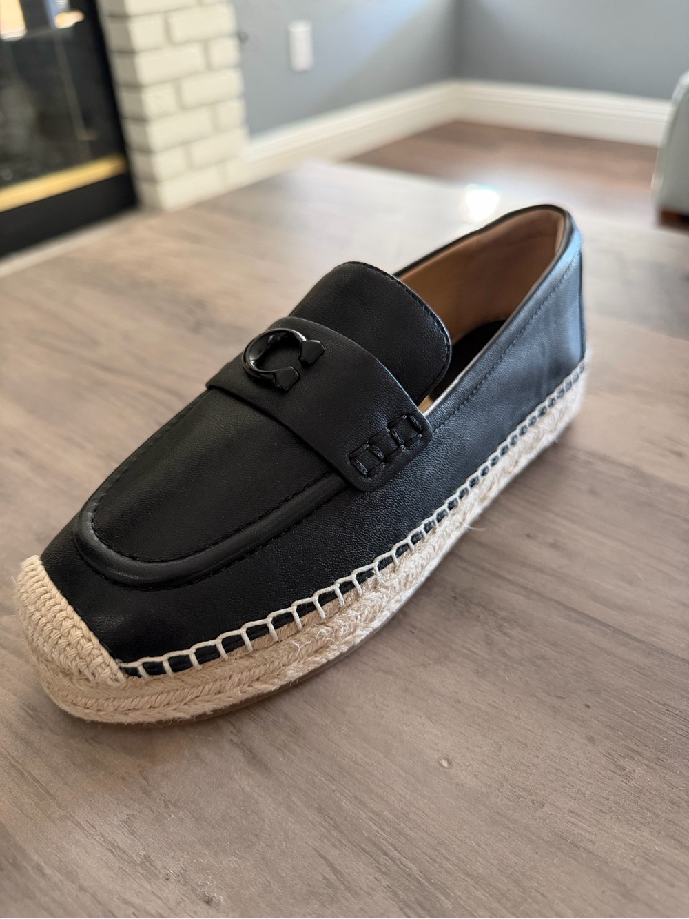 Coach Black Leather Espadrille Loafers with Natural Jute Sole - Picture 4 of 4